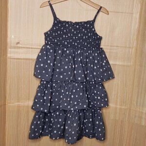 Carters Girls Blue White Star Print Shirred Tiered Sleeveless Dress 6
